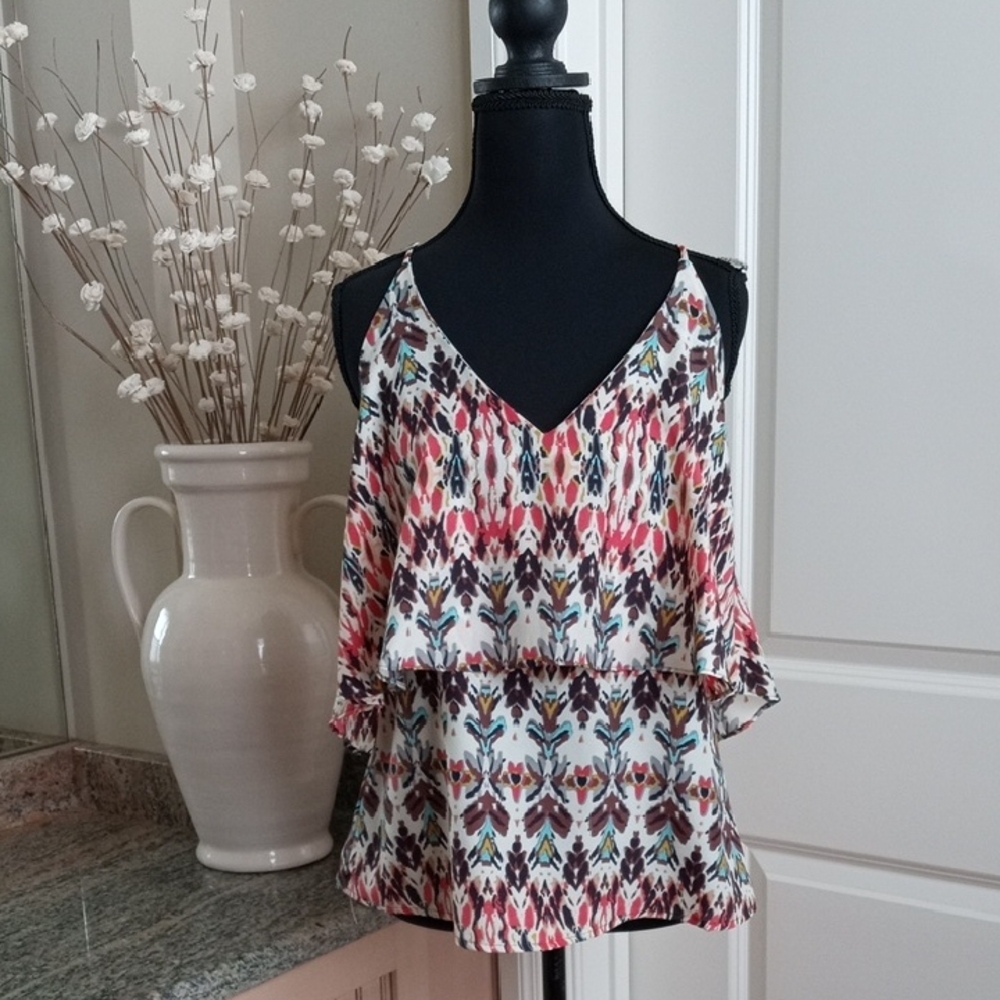 Eight & Sixty Adjustable Strap Multi Color Layered/Flounced Cami Top. Sz M